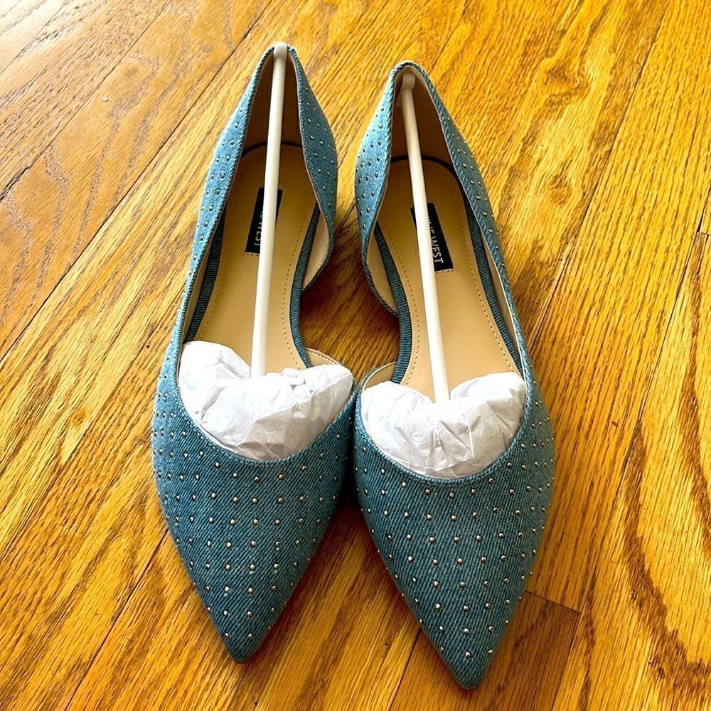 NINE WEST Denim Blue Studded Flats- 8M- NEW